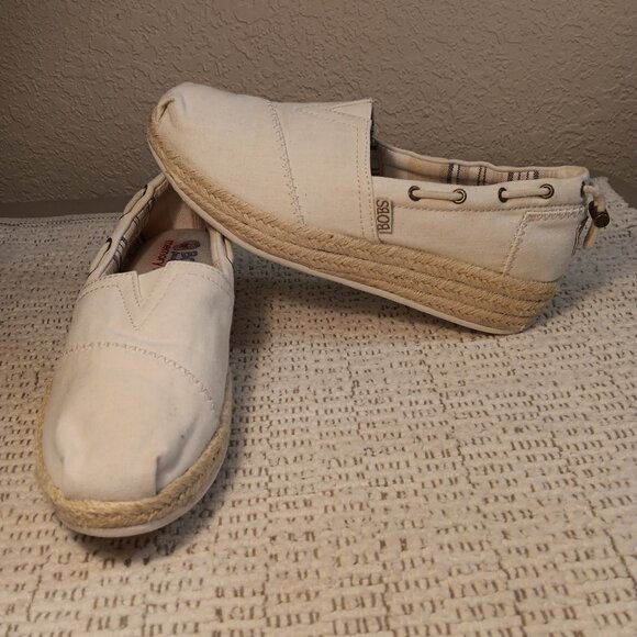 BOBS from Skechers women's Natural canvas memory foam platform espadrilles sz 8 - Picture 1 of 13